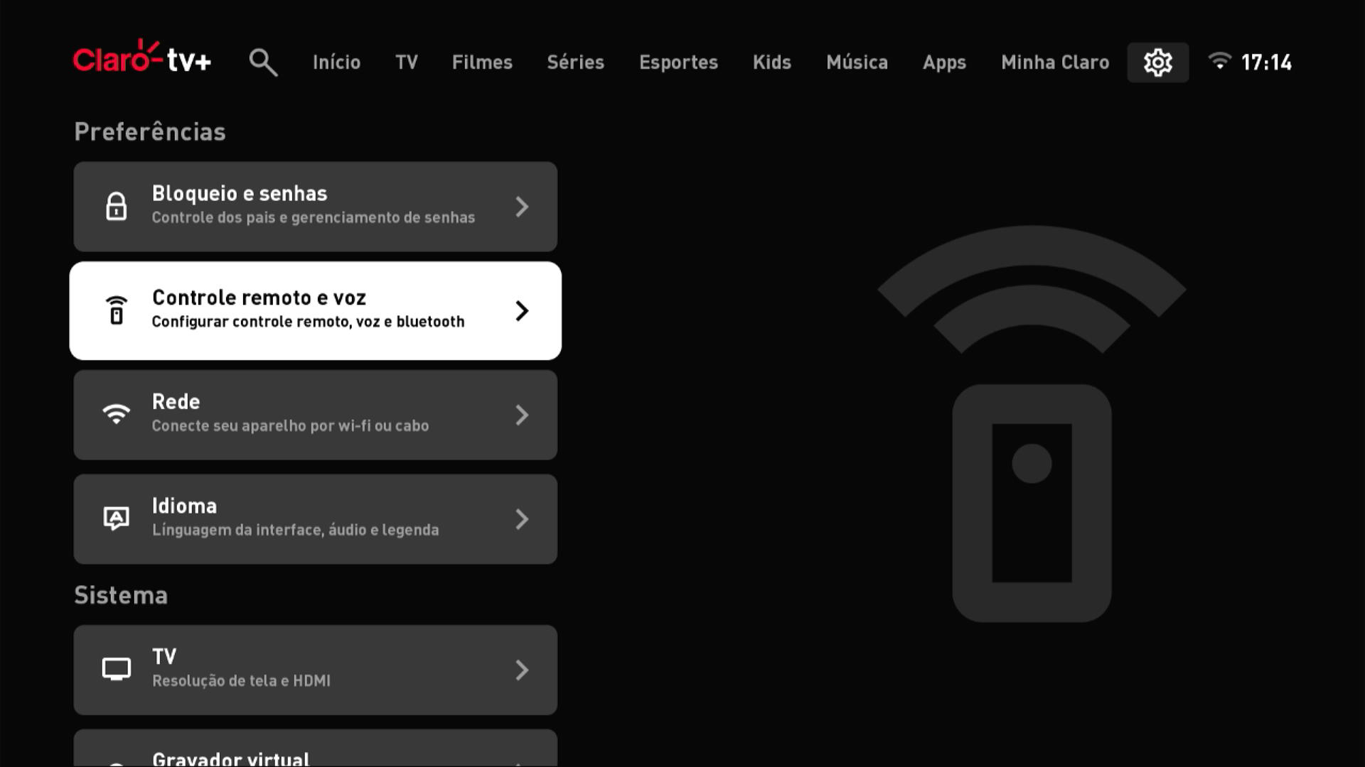 Claro TV+ S4KW3 Interface de TV