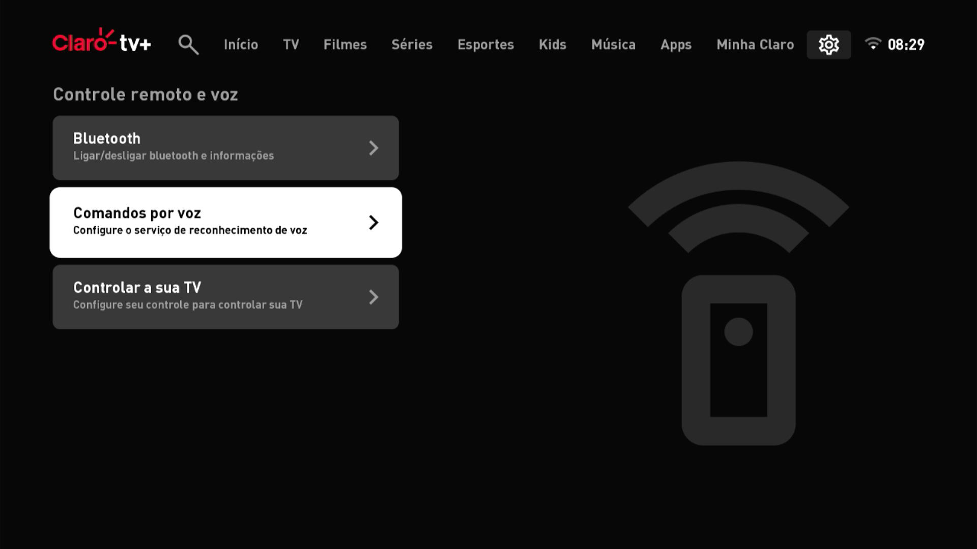 Claro TV+ S4KW3 Interface de TV