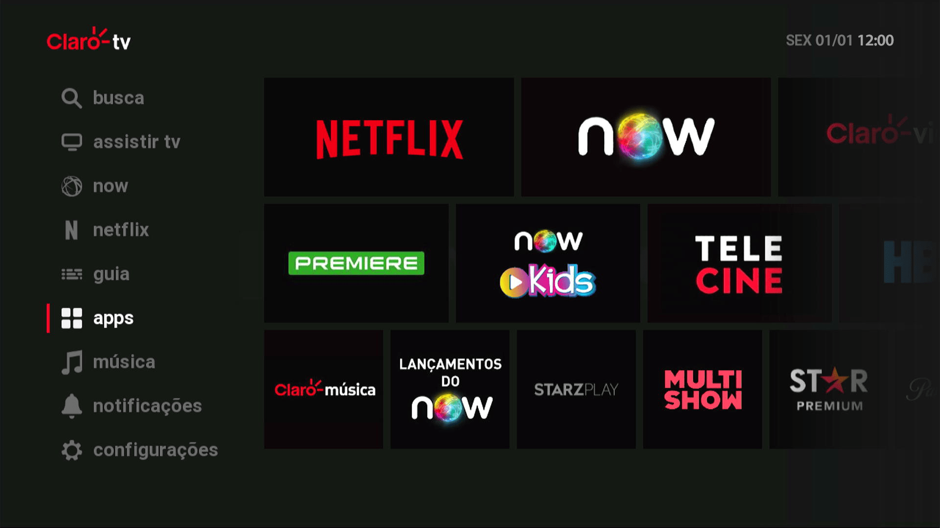 Claro TV com NOW e Netflix Interface de TV