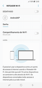 Como usar seu aparelho como um roteador de rede Wi-Fi - Samsung Galaxy S8 - Passo 12