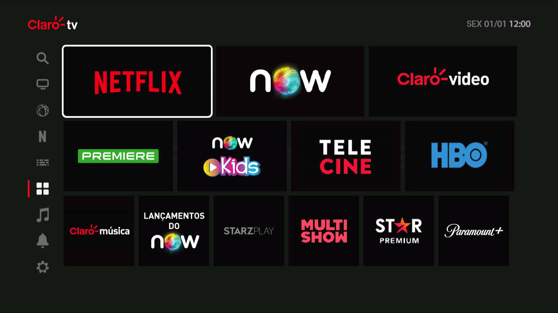 Claro TV com NOW e Netflix Interface de TV
