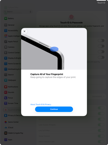 Enable fingerprint security | iPad Air 13