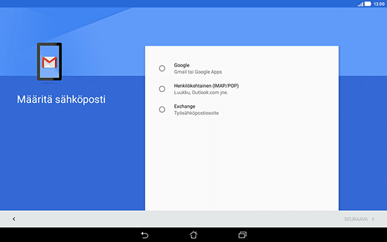 Sähköpostiasetukset | Asus ZenPad 10 - Elisa