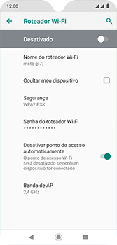 Como usar seu aparelho como um roteador de rede Wi-Fi - Motorola Moto G7 - Passo 14