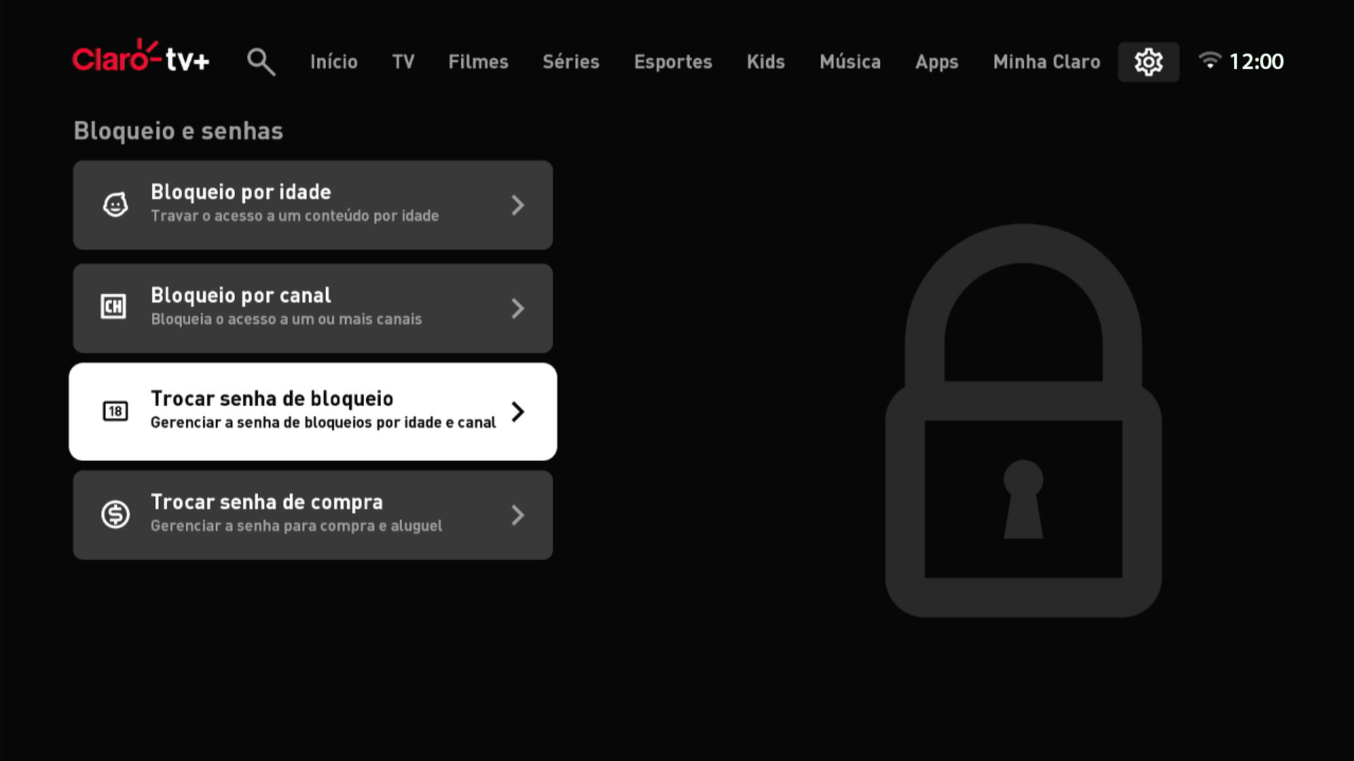 Claro TV+ S4KW3 Interface de TV