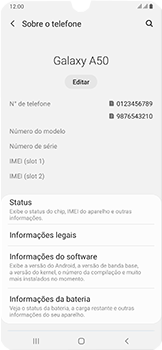 Como encontrar o número de IMEI do seu aparelho - Samsung Galaxy A50 - Passo 4