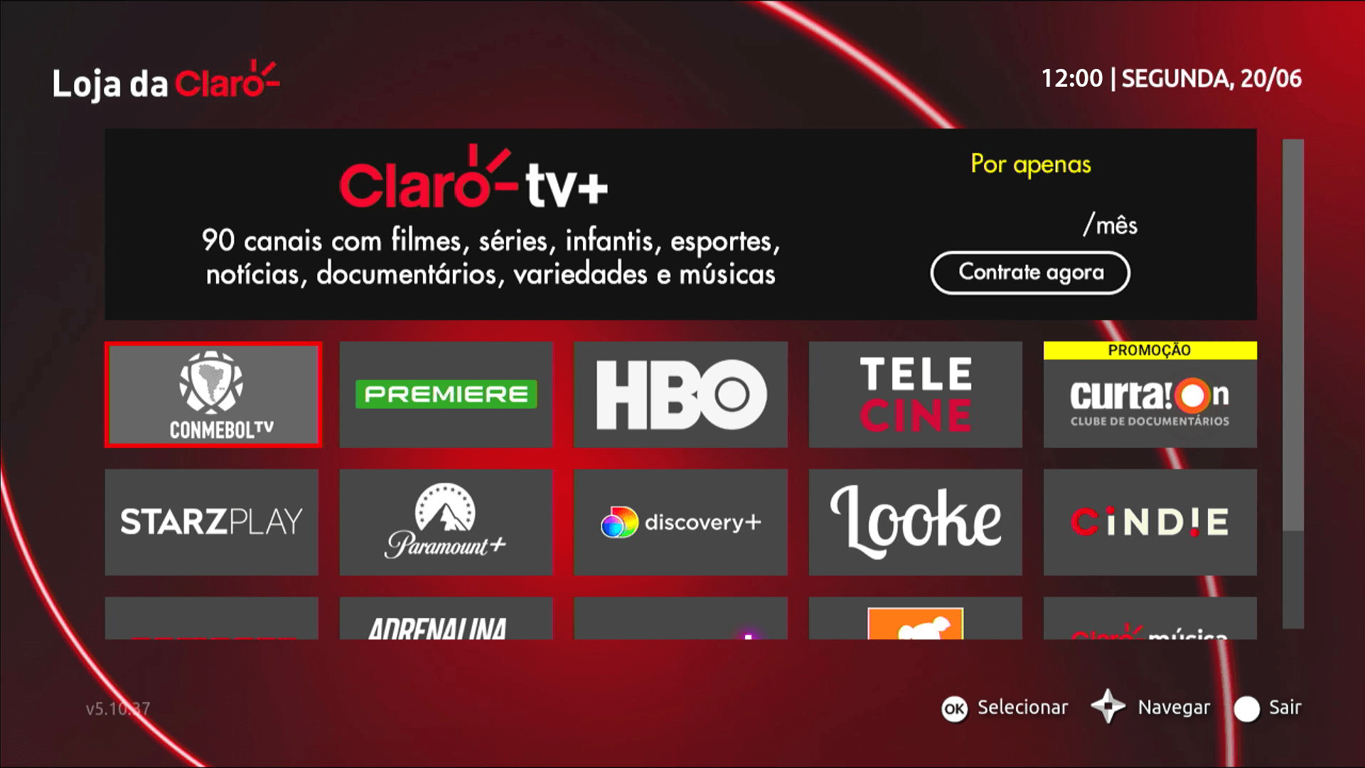 Claro TV+ S4KW3 Interface de TV