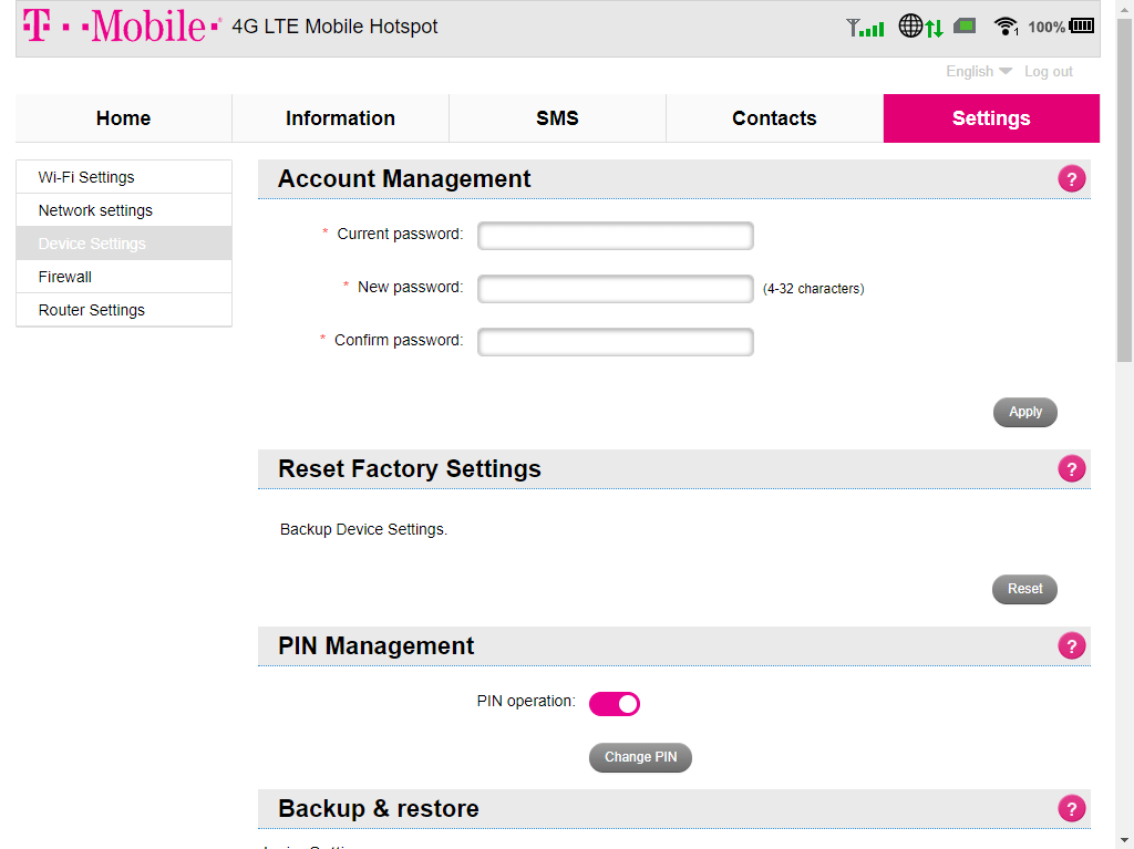 Overview of device settings | Settings | LinkZone 2 | T-Mobile Support