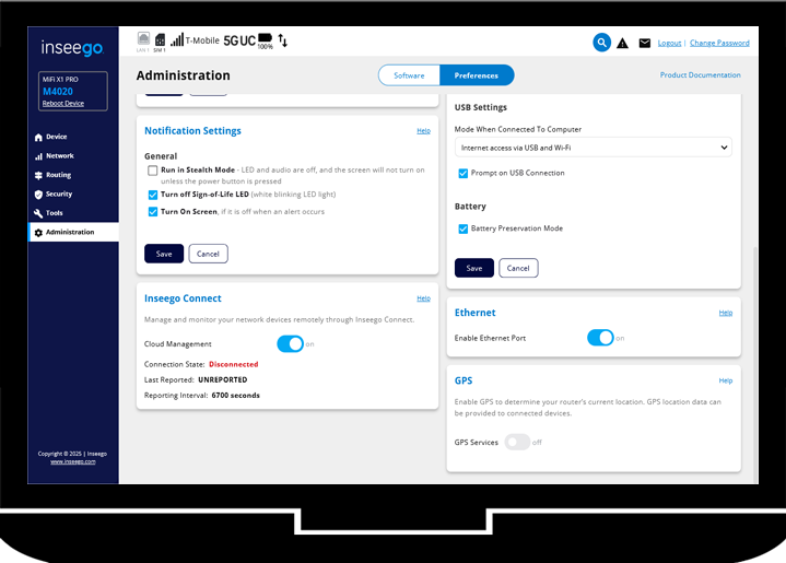Overview of device settings | Settings | MiFi PRO M4 | T-Mobile