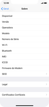 Como encontrar o número de IMEI do seu aparelho - Apple iOS 12 Apple iOS 12 - Passo 4