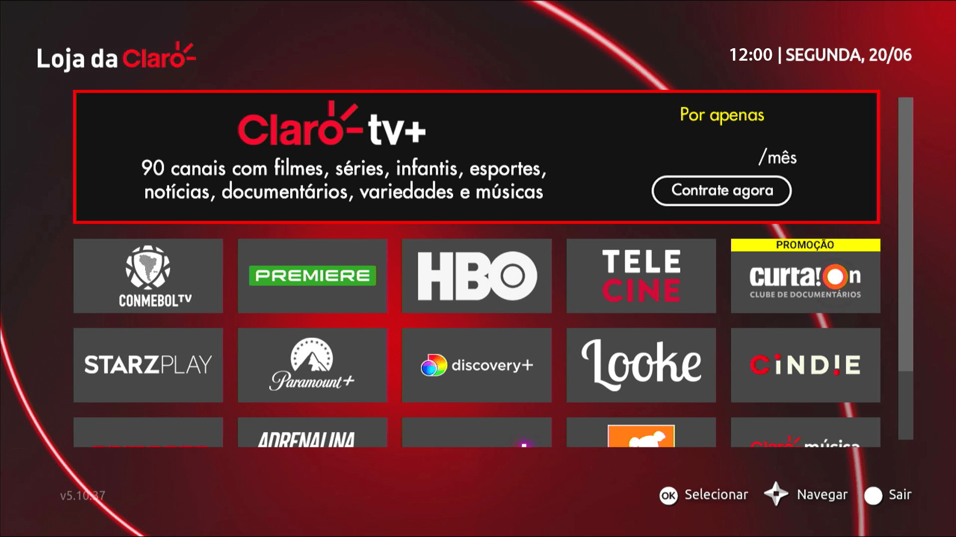 Claro TV+ S4KW3 Interface de TV