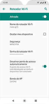 Como usar seu aparelho como um roteador de rede Wi-Fi - Motorola Moto G7 - Passo 15